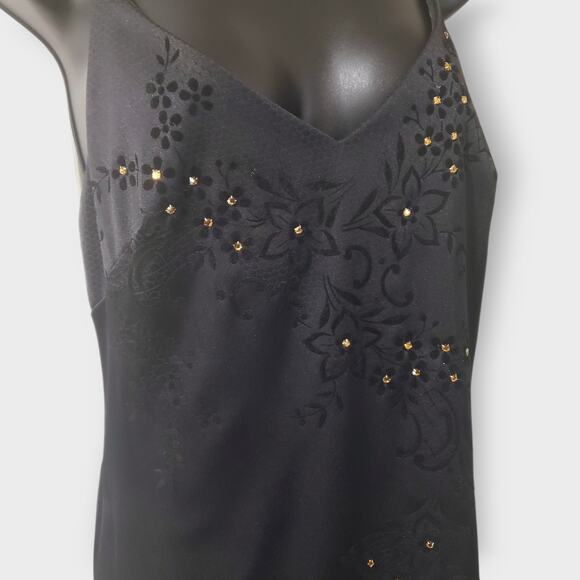 Vtg Rampage Y2K Black Floral Embroidered Rhinestone Maxi Dress Slit Sz 11 Formal - Picture 4 of 14